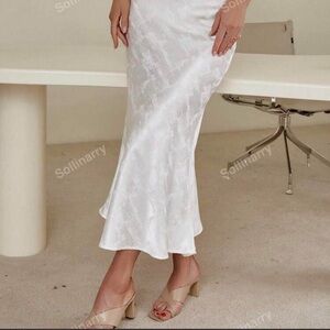 Elegant White Satin Midi Skirt